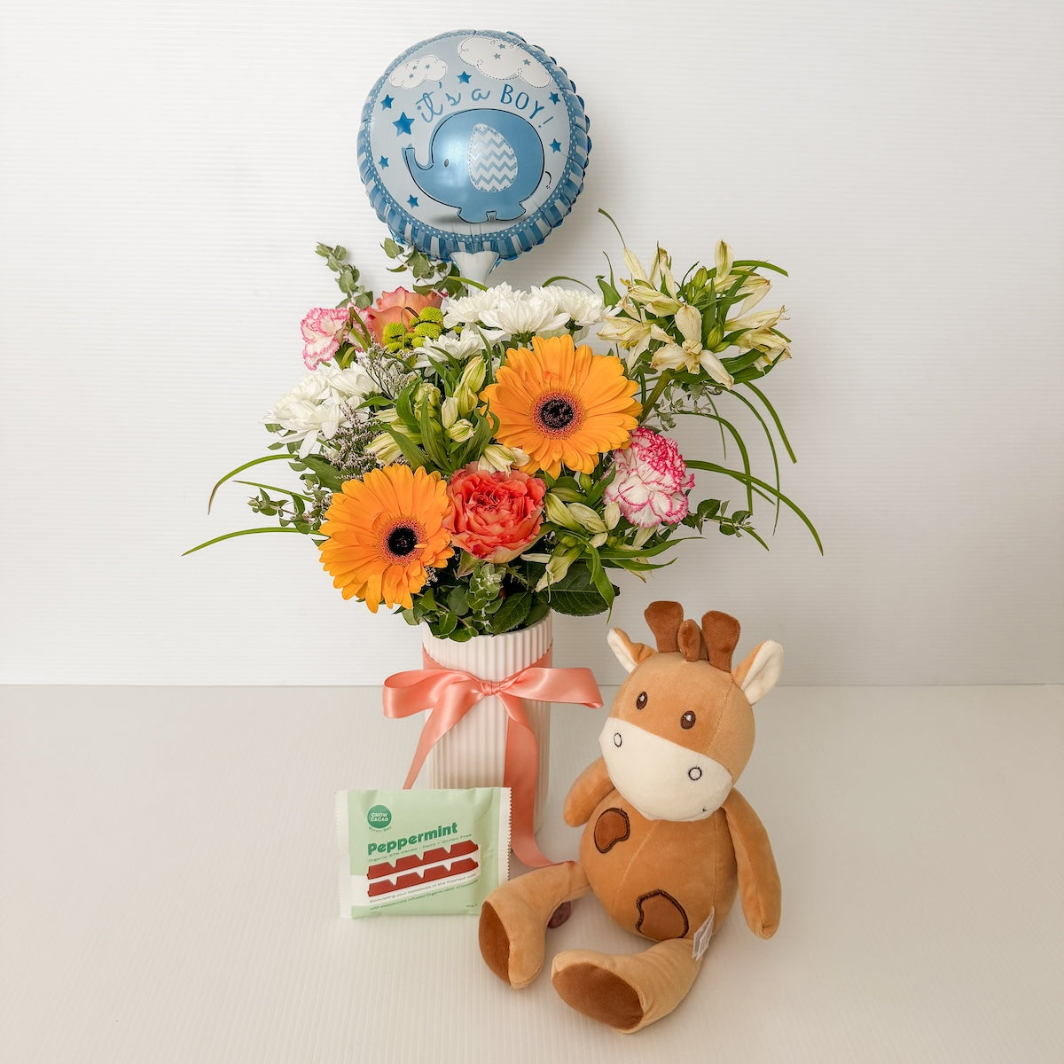 It's A Boy Flowers, Chocolate, Soft Toy and Balloon Bundle | Bliss & Bloom Studio | Perth Flower Delivery