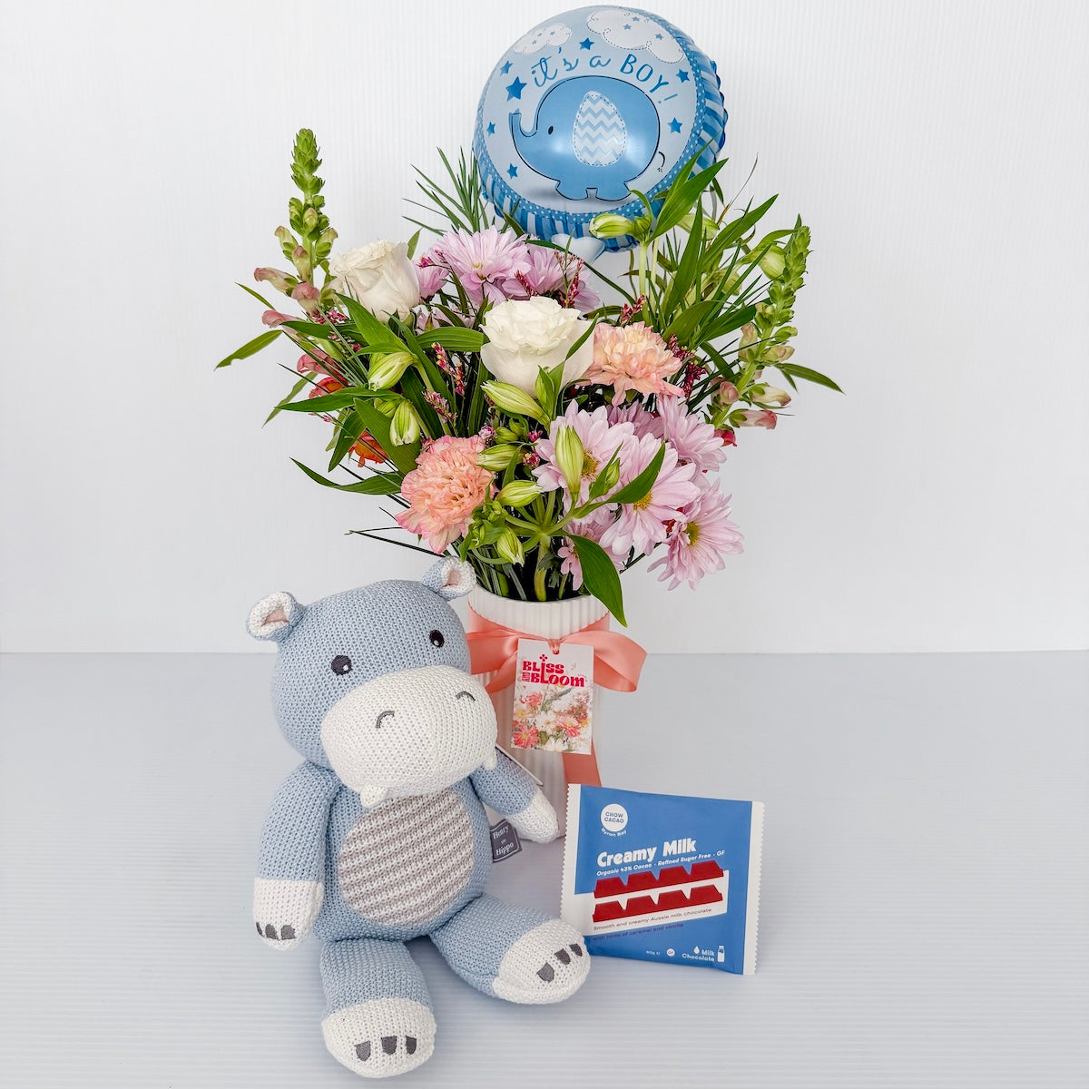 It's A Boy Flowers, Chocolate, Soft Toy and Balloon Bundle | Bliss & Bloom Studio | Perth Flower Delivery