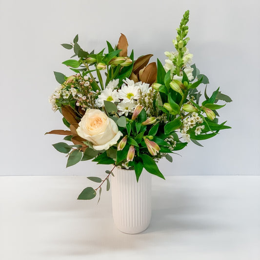 White & Pastel Blooms - Sympathy Flowers Vase Arrangement (Small) | Bliss & Bloom Studio