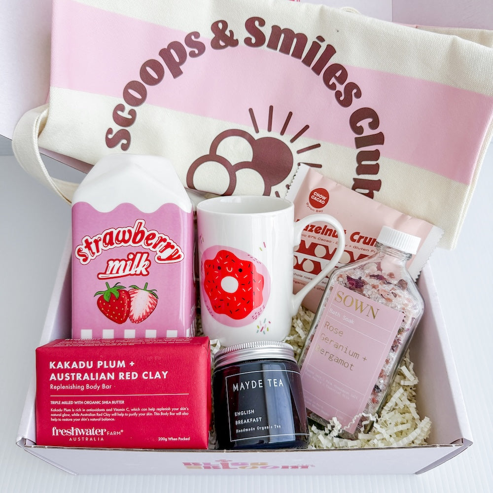 A Rosy Afternoon Gift Hamper | Send a pink themed self-care package around Perth | Bliss & Bloom Studio