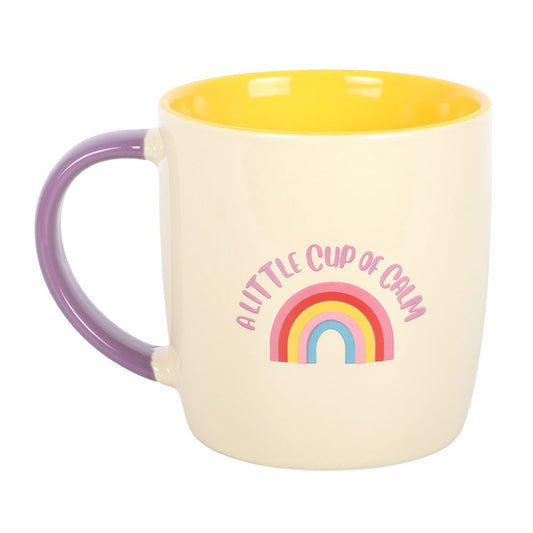 Rainbow ceramic mug with "A Little Cup of Calm" text | Flower Gift Add-On
