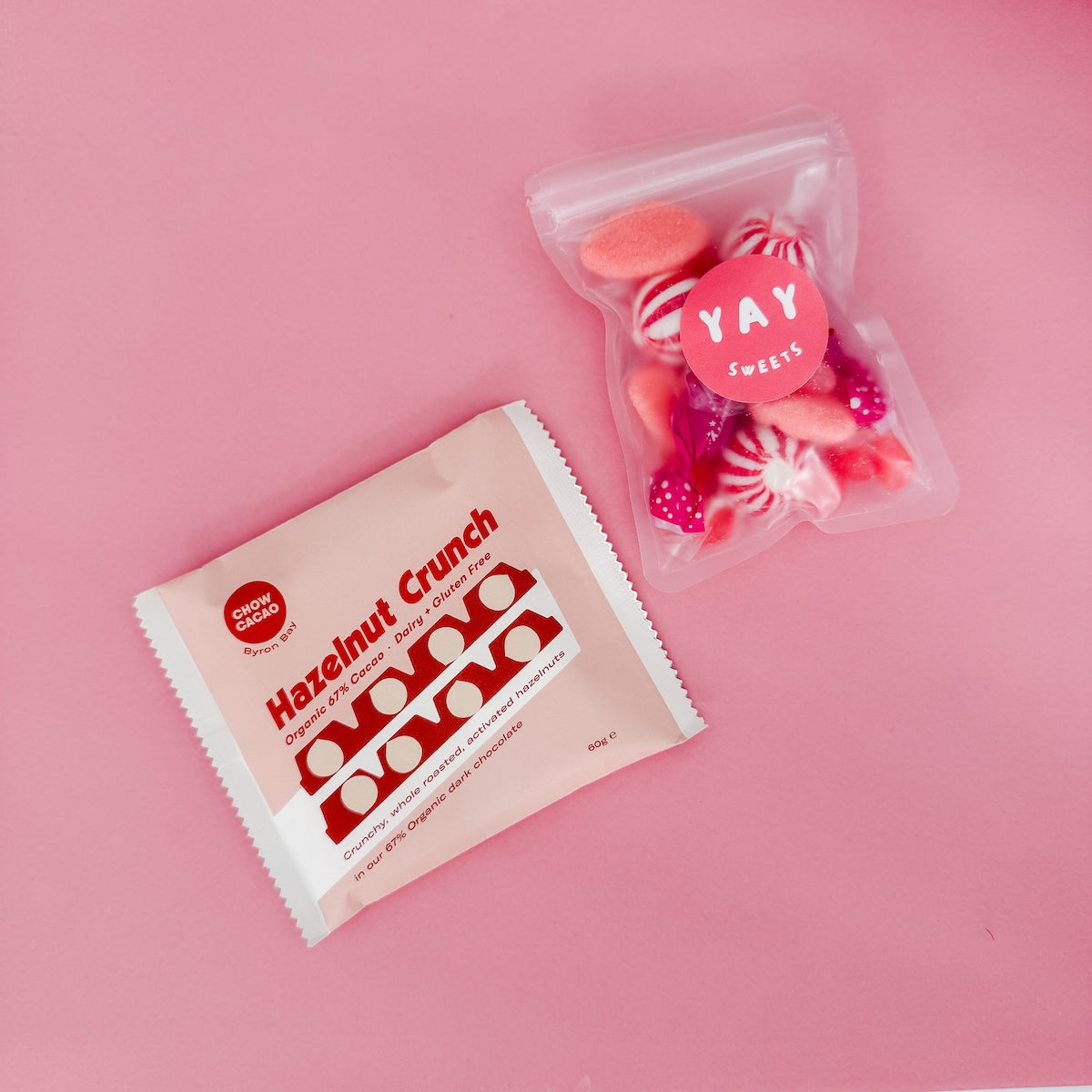 Gift Extras: Sweet Indulgence Gift Set - Hazelnut Crunch Chocolate & Pink Sweets Mix | Flower Add-On Bliss & Bloom Studio 
 Perth Florist