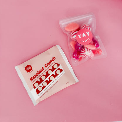 Gift Extras: Sweet Indulgence Gift Set - Hazelnut Crunch Chocolate & Pink Sweets Mix | Flower Add-On Bliss & Bloom Studio 
 Perth Florist