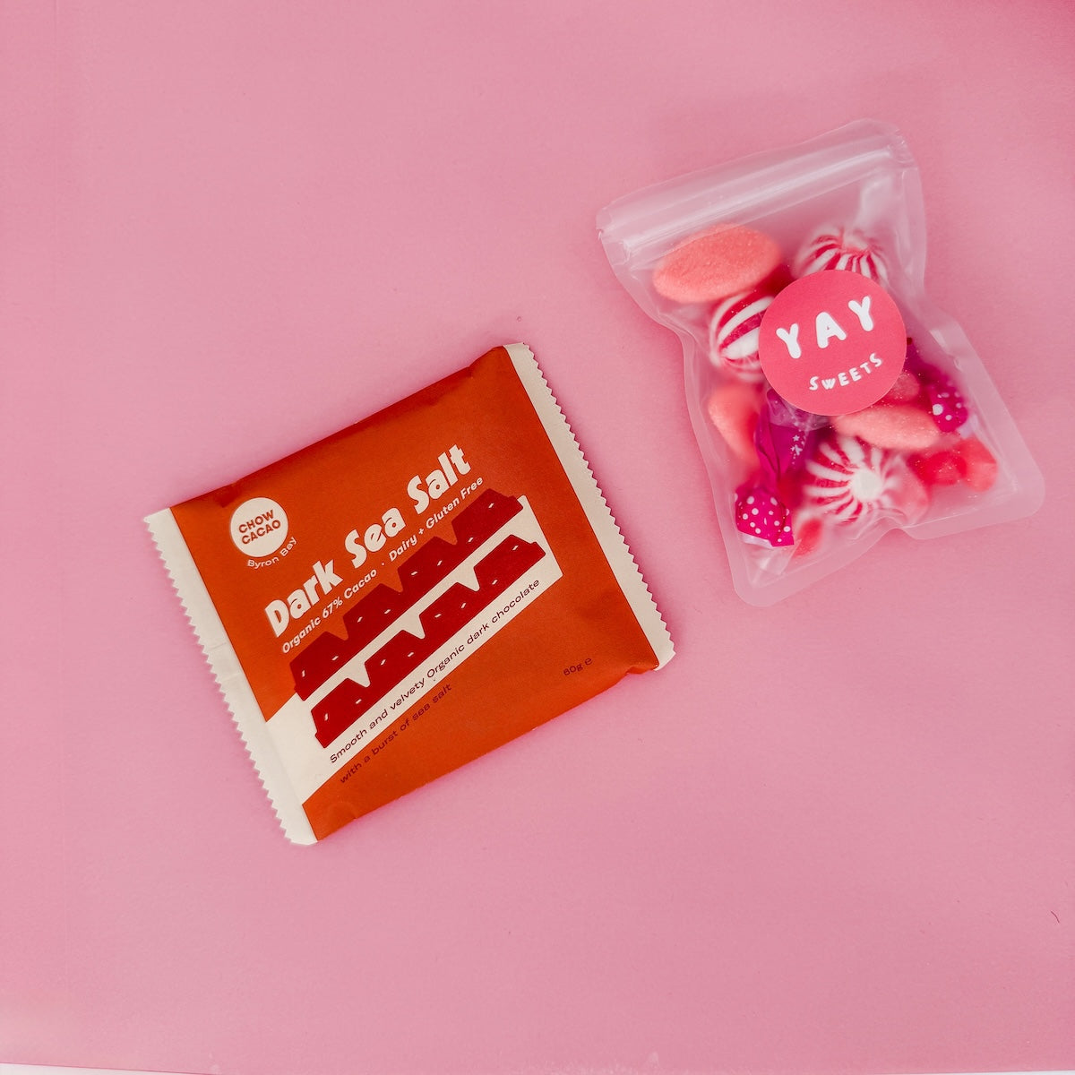 Gift Extras: Sweet Indulgence Gift Set - Dark Sea Salt Chocolate & Pink Sweets Mix | Flower Add-On Bliss & Bloom Studio 
 Perth Florist