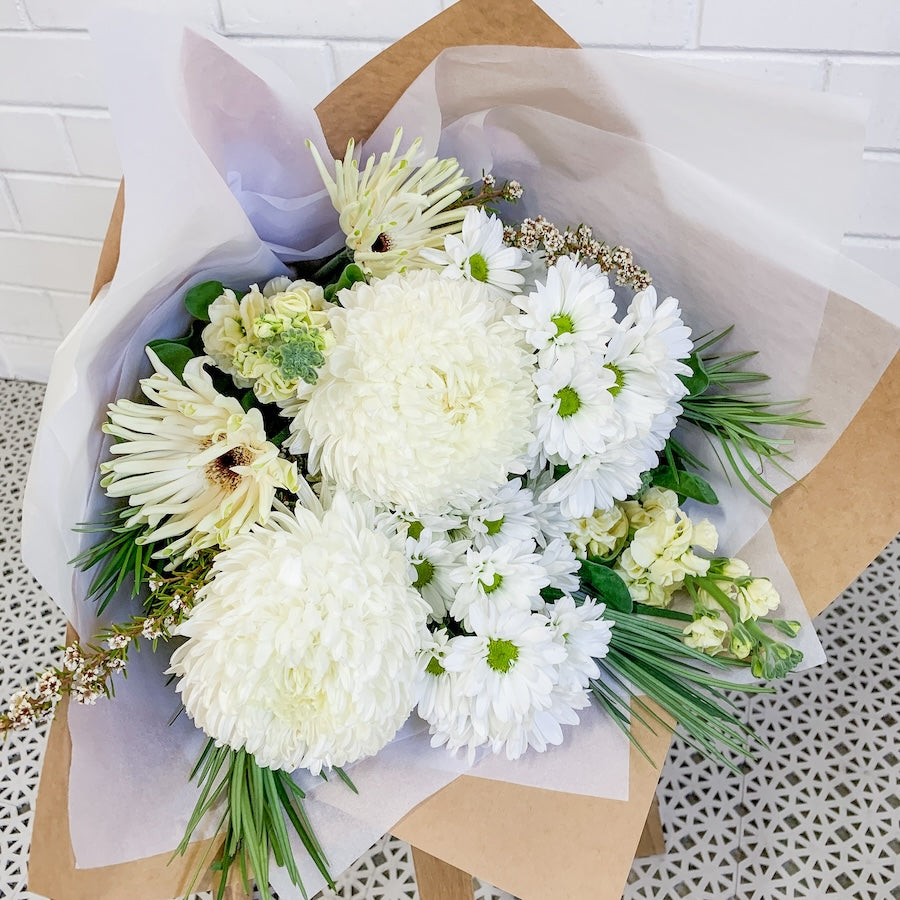White and Pastel Blooms Arrangement | Perth Delivery | Bliss & Bloom Studio