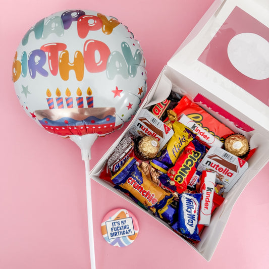 Gift Extras: Birthday balloon with chocolate box and birthday badge | Perth Flowers & Gifts Delivery | Birthday Sparkle Gift Set