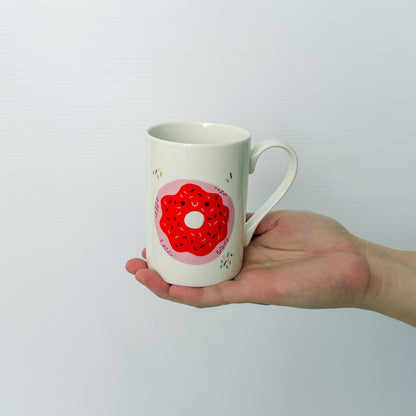Pink and red donut with sprinkles ceramic mug | Flower Gift Add-On