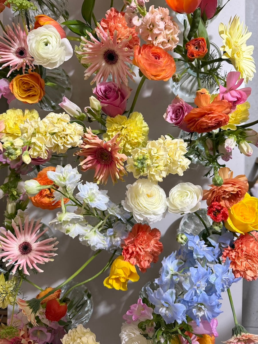 Custom Bud Vase Centrepieces in Vibrant Pastel Tones | Bliss & Bloom Studio Corporate Florals
