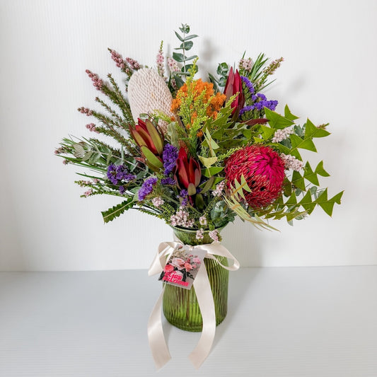 Signature Native Blooms in Green Vase | Perth Florist | Same-Day Native Flower Delivery