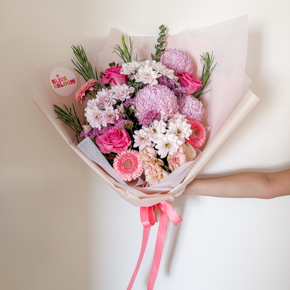 Bouquet of pink flowers for delivery to Perth and surrounding suburbs | Bliss & Bloom Studio