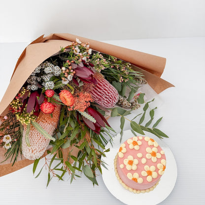 Native Flowers and Cake with Floral Design - Perth delivery