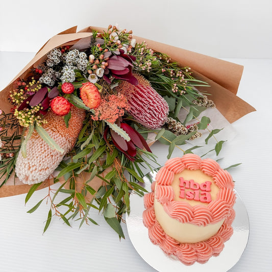 Flowers and Custom Retro Cake Bundle