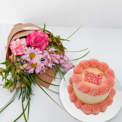 Flowers and Custom Retro Cake Bundle
