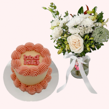 Flowers and Custom Retro Cake Bundle