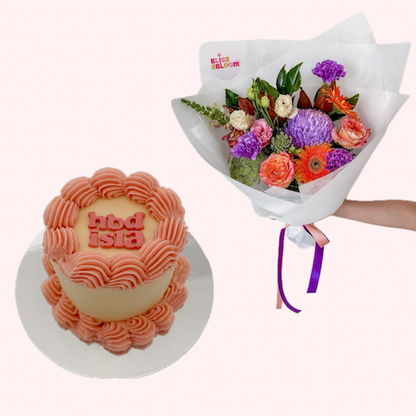 Flowers and Custom Retro Cake Bundle
