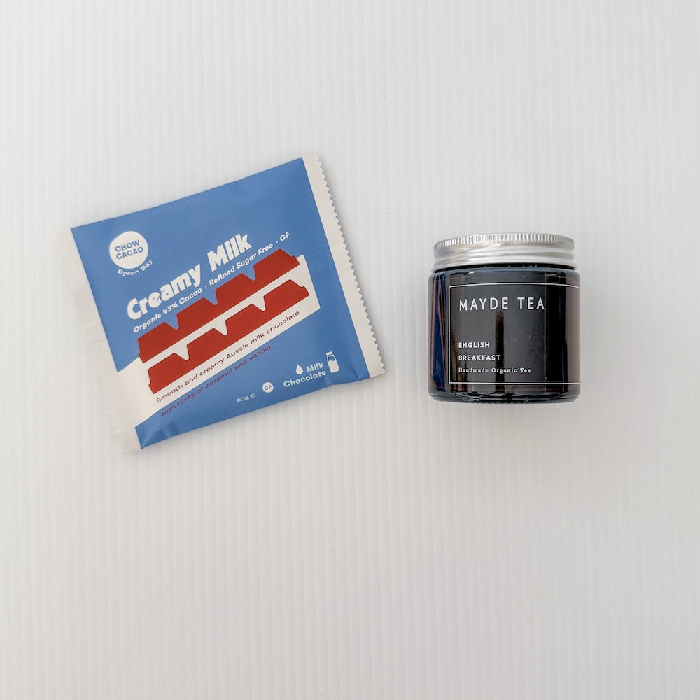 Gift Extras: The Cosy Gift Set - Creamy Milk Chocolate & English Breakfast Loose Leaf Tea | Flower Add-On Bliss & Bloom Studio Perth Florist