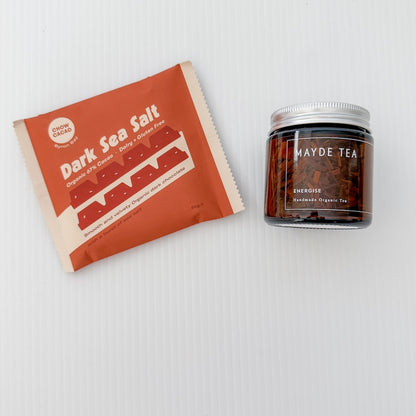 Gift Extras: The Cosy Gift Set - Dark Sea Salt Chocolate & Energise Loose Leaf Tea | Flower Add-On Bliss & Bloom Studio Perth Florist