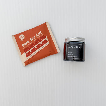 Gift Extras: The Cosy Gift Set - Dark Sea Salt Chocolate & English Breakfast Loose Leaf Tea | Flower Add-On Bliss & Bloom Studio Perth Florist