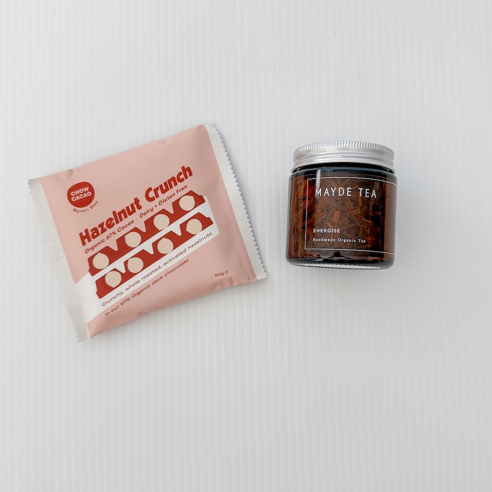 Gift Extras: The Cosy Gift Set - Hazelnut Crunch Chocolate & Energise Loose Leaf Tea | Flower Add-On Bliss & Bloom Studio Perth Florist Perth Florist