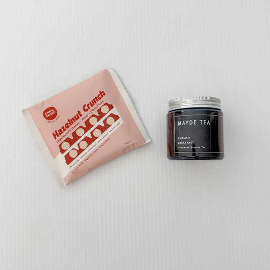 Gift Extras: The Cosy Gift Set - Hazelnut Crunch Chocolate & English Breakfast Loose Leaf Tea | Flower Add-On Bliss & Bloom Studio Perth Florist
