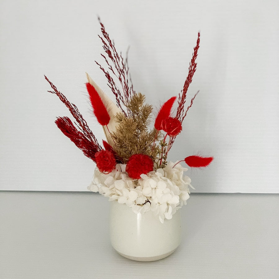 Mini Dried Pot | White, Gold & Red in White Pot | Perth Flower Delivery